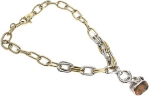 DOLCE & GABBANA Necklace Big Chain Ring Pendant Engraved Logo Gold/Silver NEW - Picture 1 of 6