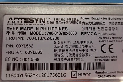 00YL563  IBM X3650 M5 X3550 m5 550W Power Supply 00YL562 00YL552 - Image 1 of 4