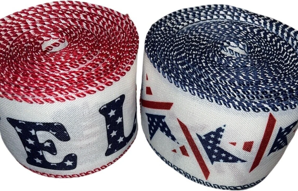 Wired Edge Ribbon 2-1/2"x10yards each Patriotic Stars & Stripes Love  ~ 4th July - Image 1 of 3