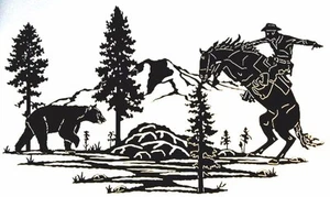 (1) COWBOY HORSE BEAR DECAL VINYL GRAPHIC CAMPER MOTOR HOME RV TRAILER MOUNTAIN - Picture 1 of 2