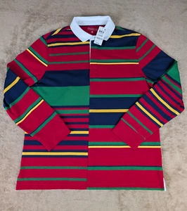 Club Room Men's Colorblock Striped Large Long Sleeve Polo Shirt White Collar NWT - Picture 1 of 13