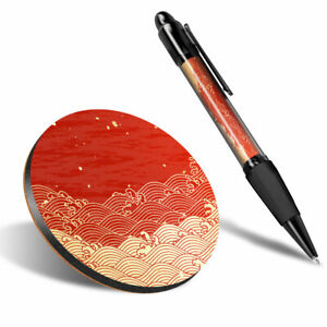 1 x Round Coaster & 1 Pen - Japanese Golden Great Wave #2662