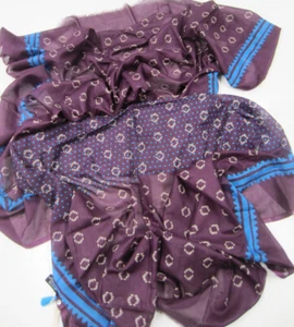 HELLEN VAN BERKEL HEARTMADE PRINTS Purple Blue Cotton Batiste BATIK Print Scarf - Picture 1 of 10