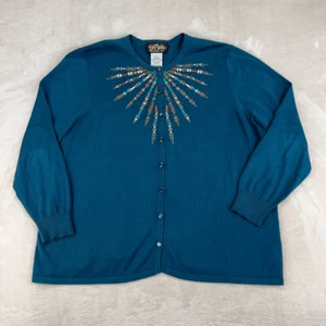 Bob Mackie Sweater Cardigan Women’s 1X Green Button Front Wearable Art Lagenlook - Picture 1 of 7