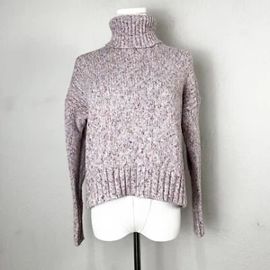 J. Crew Sweater Marled Wool Turtleneck Speckled Chunky Cropped H2572 Pink Sz XS - Picture 1 of 10