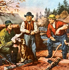 Vintage Currier Ives Bookplate Art Print Arguing The Point Community Life 21 - Picture 1 of 4