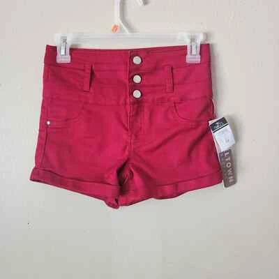 Pantalones Cortos de Verano Rue 21 Tinseltown Rojo Cintura Alta Botones Denim Talla 1/2 Foto 1 de 4