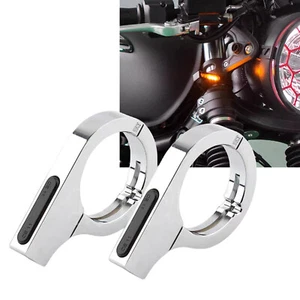 Chrom Vordere LED Gabelblinker 38mm-41mm Für Custom Cruiser Bobber Chopper - Picture 1 of 6