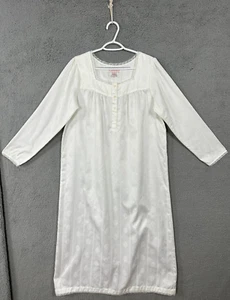 Cabernet night gown women medium white pullover square neck 1/2 button lace trim - Picture 1 of 12