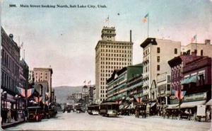 1910er UT Postkarte Blick nach Norden Main Street Salt Lake City Utah alte Autos Flaggen - Bild 1 von 2