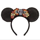 Disney Parks Coco Black Leather Foral Skull Minnie Ear Headband NWT!