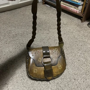 Vintage 60er 70er Jahre bemalte Leder Schultertasche Handtasche Hippie Free Spirit - Bild 1 von 12