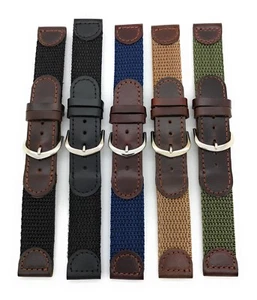 18mm Black Brown Leather Nylon Canvas Watch Band Fits Swiss Army Watch - Picture 1 of 21