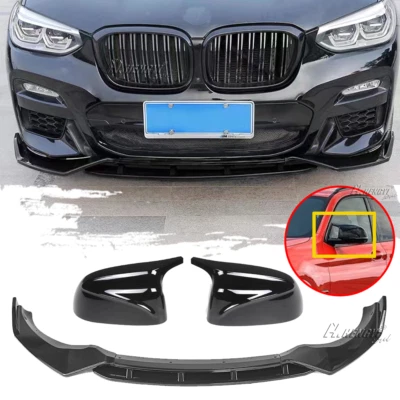 Labio del parachoques delantero + cubierta del espejo retrovisor negro brillante Fit BMW X3 X4 M-Sport 18-2021 Foto 1 de 4