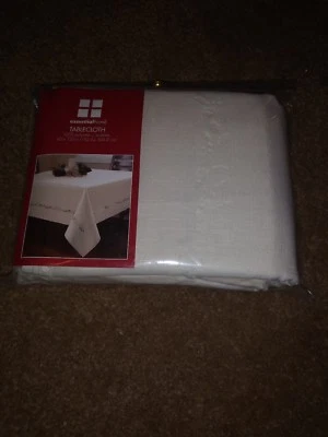 Essential Home Polyester Easy Care Tablecloth Off White Holly Cutouts 60x120  - Image 1 of 2