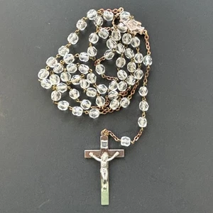 Vtg Rosary Faceted Crystal Beads Jesus Mary Catholic BVM Prayer Religious Italy - Picture 1 of 7