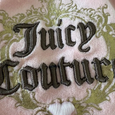  Juicy Couture Vintage Y2K Rosa Navidad Medias Imitación Piel Arco Oro Corazón Dije Foto 1 de 4