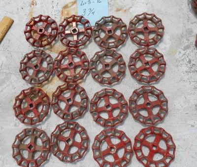 LOT OF 16  3 3/4 INCH VALVE HANDLES  CHIPPED RED PAINT ALUMINUM [LOT #3] - Image 1 of 3