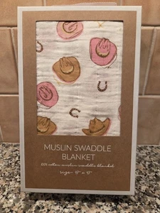 Nueva manta boutique Mud Pie niña vaquera estampado occidental muselina 47 X 47 - Imagen 1 de 3