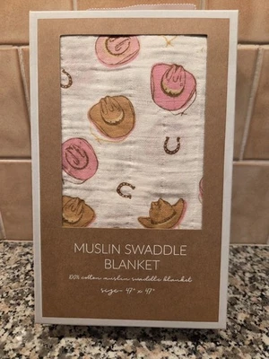 Nueva manta boutique Mud Pie niña vaquera estampado occidental muselina 47 X 47 Foto 1 de 3