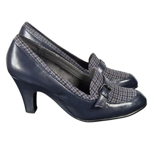 Vestido de oficina de pata de gallo de cuero azul marino con tacones de apertura de 7,5 aerosoles para mujer - Imagen 1 de 12