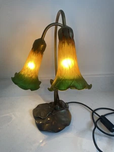 Art Nouveau Vintage style LILY Pad and Green Orange Flower Shade Table Lamp - Picture 1 of 14