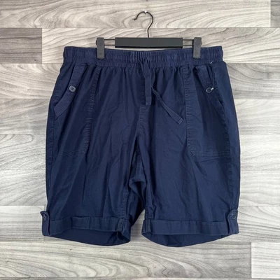 Pantalones Cortos Lane Bryant Para Mujer 14/16 Azul Marino Algodón Puños Dobladillo Cordón Cintura Foto 1 de 4