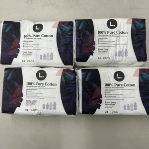 L. 100% reine Baumwolle, extra lang über Nacht mit Flügel Pads, 4 Packungen à 24 (96) - Bild 1 von 4