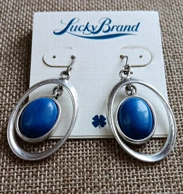 Brincos de gota de pedra azul tom prata LUCKY BRAND - Imagem 1 de 4