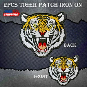 Bengal Tiger Embroidered Patches 2 Pack – Iron/Sew-On XL Jacket/Vest Appliques - Picture 1 of 8