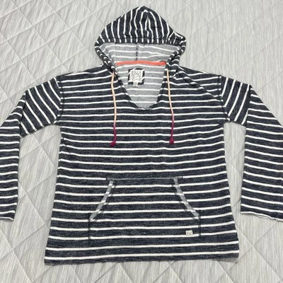 Billabong Hoodie Shirt Womens Large Blue Striped Hooded Boho Hippie Terry Cloth - Image 1 of 4