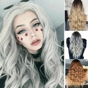 Womens Ladies Real Ombre Blonde Long Curly Wigs Natural Wavy Hair CosplayWig- - Picture 1 of 18