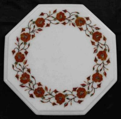 18" White Marble Table Top Coffee Side Inlay Lapis Mosaic pietra dura Decor knb - Image 1 of 4