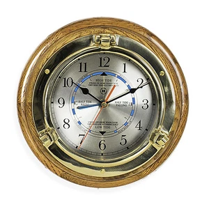 BRASS PORTHOLE TIDE AND TIME WALL CLOCK - Picture 1 of 1