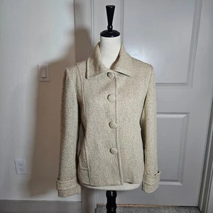 Chico's Tweed Blazer Jacket Women Size 0 Gold Glitter Beige - Picture 1 of 17