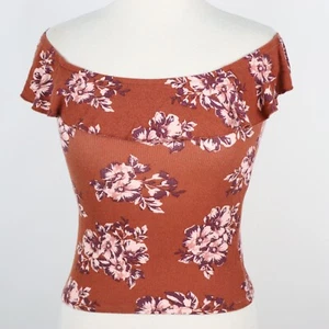 Top acanalado Aeropostale para mujer mediano floral fuera del hombro - Imagen 1 de 3
