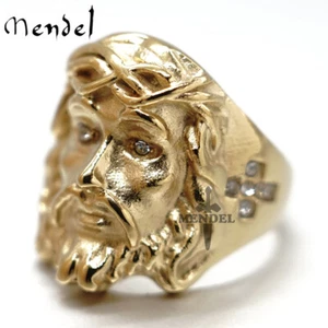 MENDEL Mens Gold Plated Cross Jesus Christ Face Ring Stainless Steel Size 7-15 - Picture 1 of 9