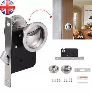 Sliding Pocket Door Bathroom Lock Privacy Set Hook Flush Pull Slide Locks Kit - Picture 1 of 17