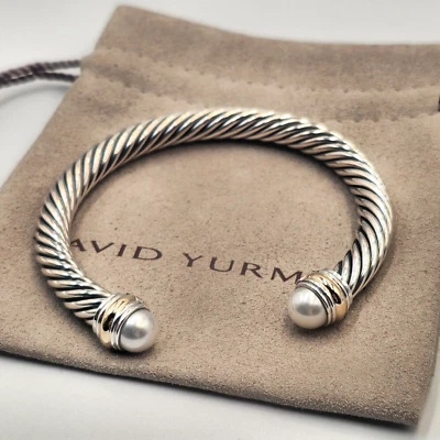 Brazalete David Yurman Plata de Ley 7mm Perla Y Oro 14K Cable Foto 1 de 4