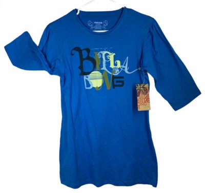 Womens BILLABONG Three Quarter Sleeve Blue Size Juniors XL Shirt Top NEW W/TAGS - Image 1 of 4