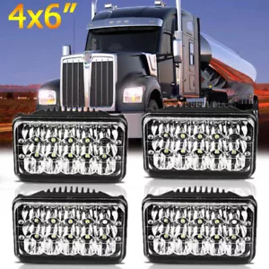 4X DOT Black 4x6" 300W For Kenworth Peterbilt Rectangular Headlights 379 378 357 - Picture 1 of 10
