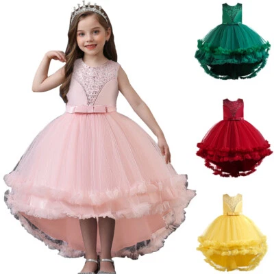 Formal Kids Girls Princess High Low Tulle Dress Wedding Pageant Bridesmaid Party - Image 1 of 4