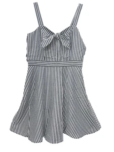 Roz & Ali Dressbarn Womens Seersucker Lined Sundress w Bow, Gray Stripe, Size 10 - Picture 1 of 12