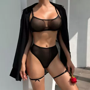 Mujeres Sexy Conjunto de Lencería Transparente Sujetador Liguero Cinturón Ropa Interior Ropa de dormir Conjunto Body - Imagen 1 de 7