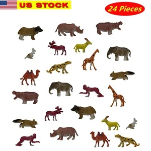 24 Pieces Animal Toy  Mini Wild Plastic Animals Models Toys Kit Jungle Realistic - Picture 1 of 4