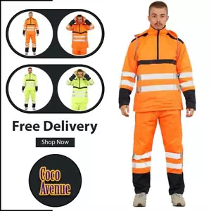 Traje de lluvia de alta visibilidad impermeable reflectante ropa de trabajo para hombre 2 piezas traje - Imagen 1 de 16