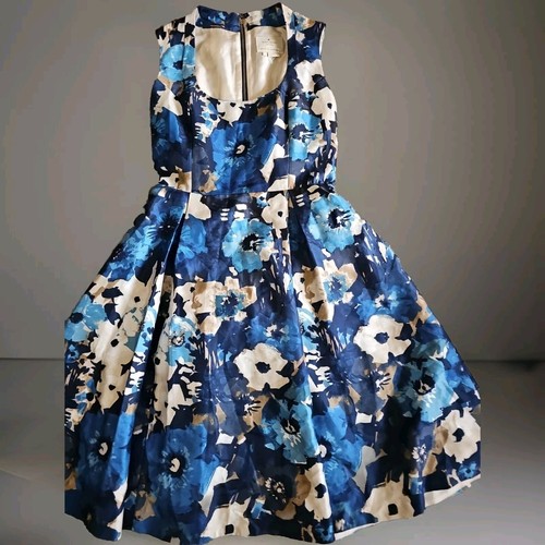 Abito blu floreale senza maniche misto seta Kate Spade taglia 2. C17