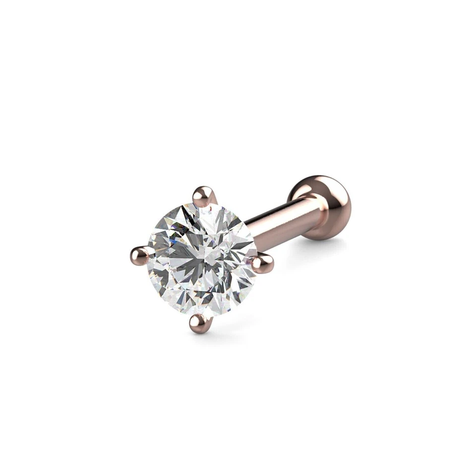Piercing para mujer 2 mm natural GH/SI diamante nariz hueso oro rosa 14 k 20 g Foto 1 de 4