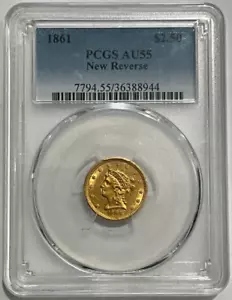 1861 Gold Liberty Head $2.50 New Reverse PCGS AU55 36388944 - Picture 1 of 4