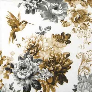 4x Single Cocktail Paper Napkins for Decoupage and Party Gardenia Gold Bird and - Afbeelding 1 van 4